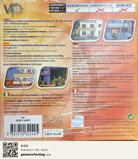 V.I.P. Game Boy Advance, PAL box back