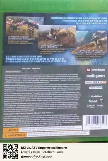 MX vs. ATV Supercross Encore Xbox One, Italy box back