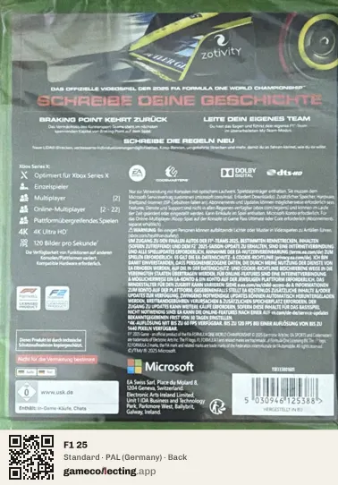 F1 25 Xbox Series X, Germany box back