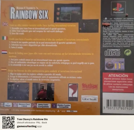 Tom Clancy's Rainbow Six PlayStation, PAL box back