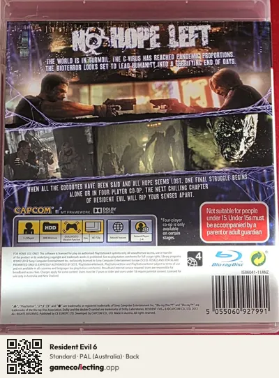 Resident Evil 6 PlayStation 3, Australia box back