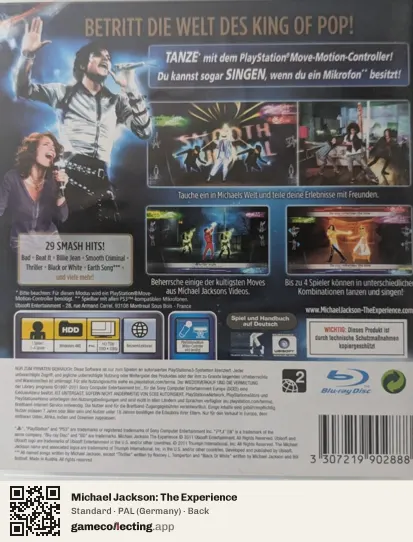 Michael Jackson: The Experience PlayStation 3, Germany box back