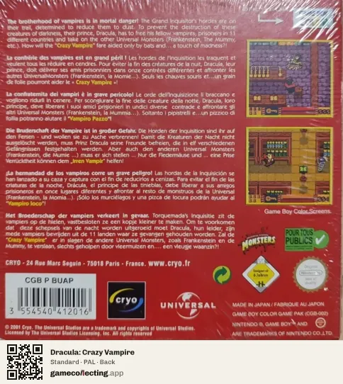 Dracula: Crazy Vampire Game Boy Color, PAL box back