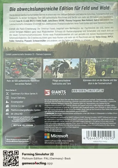 Farming Simulator 22 Xbox Series X, Germany box back