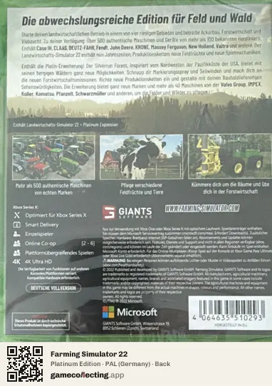 Farming Simulator 22 Xbox Series X, Germany box back
