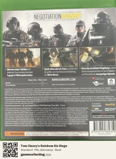 Tom Clancy's Rainbow Six Siege Xbox One, Germany box back