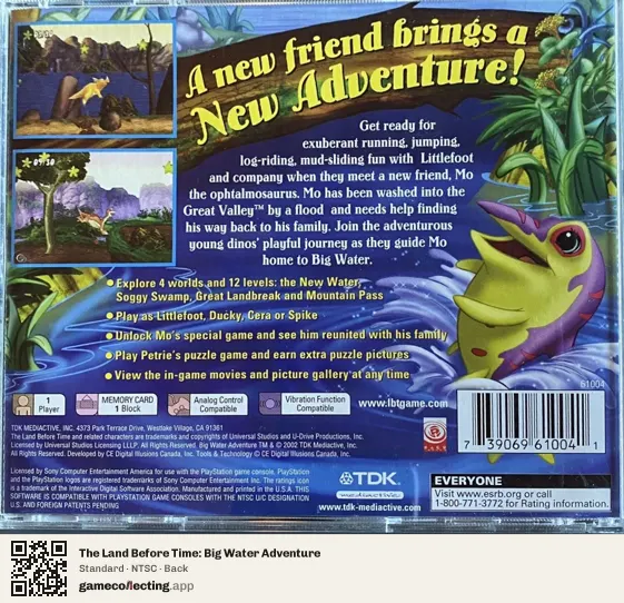 The Land Before Time: Big Water Adventure PlayStation, NTSC box back