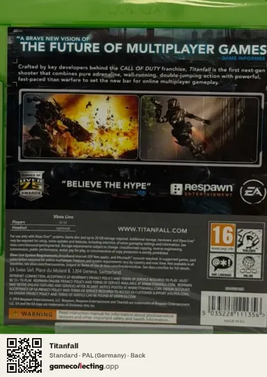 Titanfall Xbox One, Germany box back