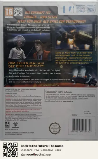 Back to the Future: The Game Nintendo Wii, Germany box back