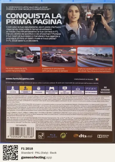 F1 2018 PlayStation 4, Italy box back