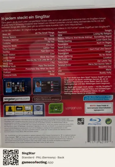 SingStar PlayStation 3, Germany box back