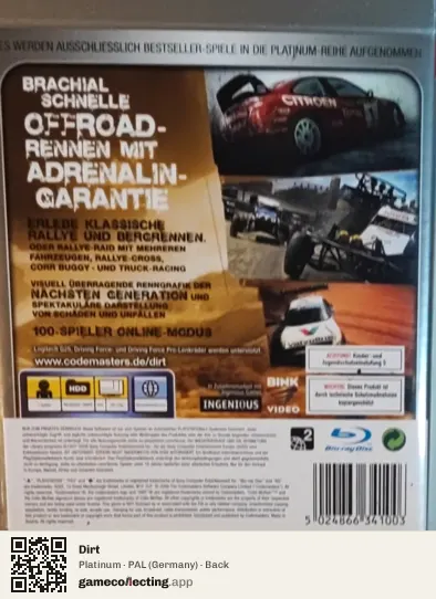 Dirt PlayStation 3, Germany box back