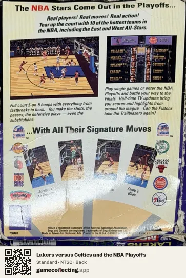 Lakers versus Celtics and the NBA Playoffs Sega Mega Drive / Genesis, NTSC box back