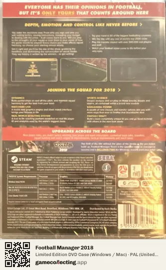 Football Manager 2018 Computer, United Kingdom box back