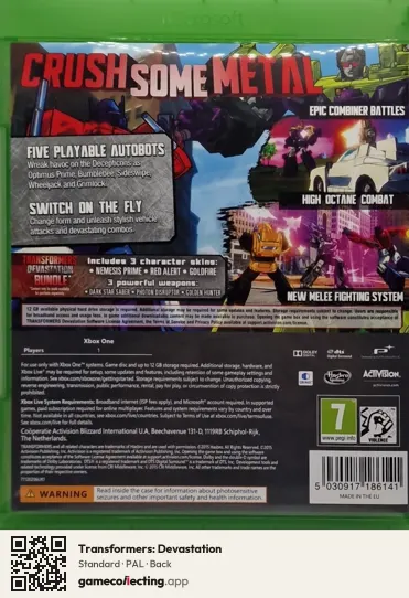 Transformers: Devastation Xbox One, PAL box back
