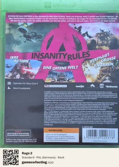 Rage 2 Xbox One, Germany box back