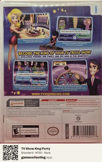 TV Show King Party Nintendo Wii, NTSC box back