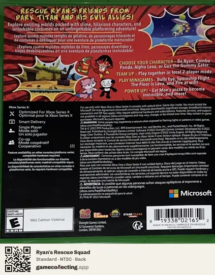Ryan's Rescue Squad Xbox One, NTSC box back