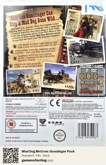 Mad Dog McCree: Gunslinger Pack Nintendo Wii, PAL box back