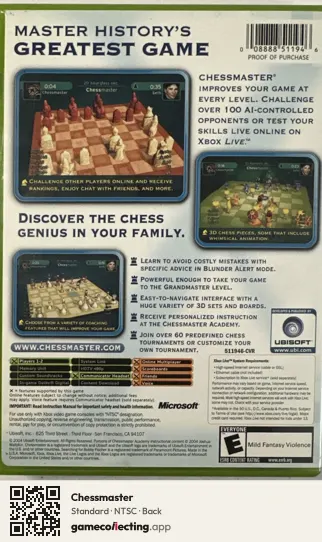 Chessmaster Xbox, NTSC box back