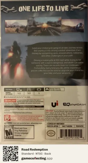 Road Redemption Nintendo Switch, NTSC box back
