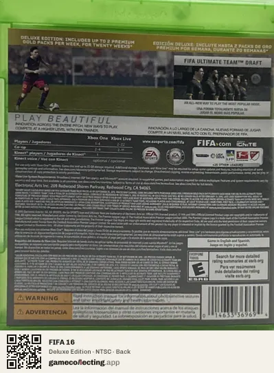 FIFA 16 Xbox One, NTSC box back
