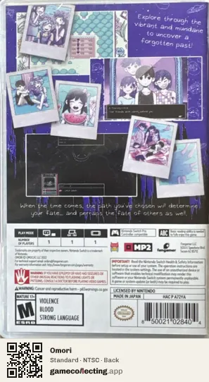 Omori Nintendo Switch, NTSC box back