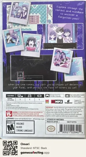 Omori Nintendo Switch, NTSC box back