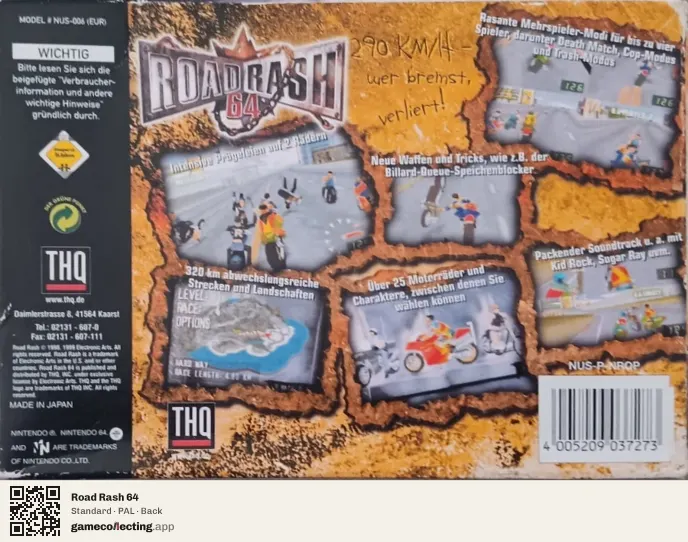 Road Rash 64 Nintendo 64, PAL box back
