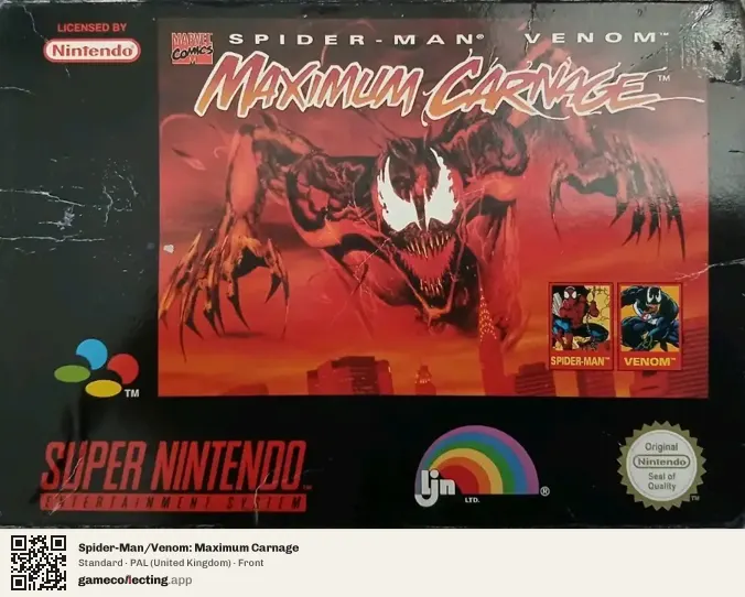 Spider-Man/Venom: Maximum Carnage Super Nintendo Entertainment System, United Kingdom box front