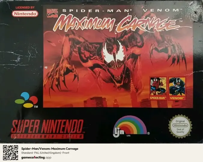 Spider-Man/Venom: Maximum Carnage Super Nintendo Entertainment System, United Kingdom box front