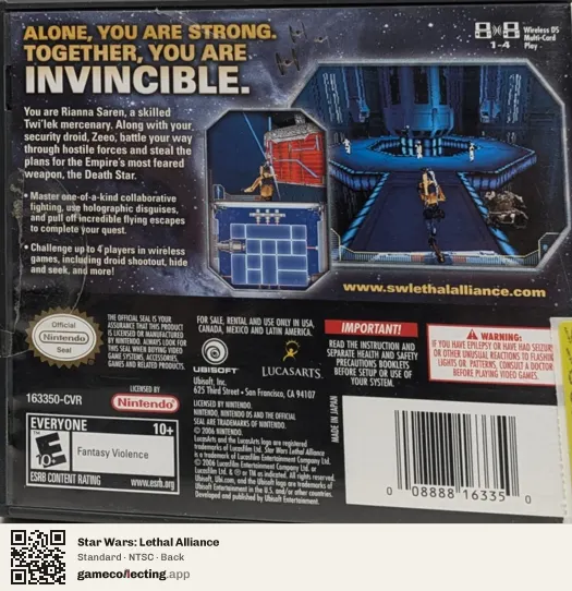 Star Wars: Lethal Alliance Nintendo DS, NTSC box back
