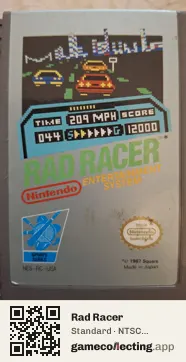 Rad Racer Nintendo Entertainment System, NTSC cartridge label