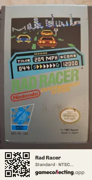 Rad Racer Nintendo Entertainment System, NTSC cartridge label
