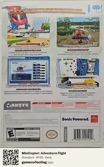 MiniCopter: Adventure Flight Nintendo Wii, NTSC box back