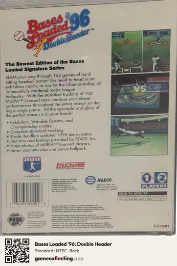 Bases Loaded '96: Double Header Sega Saturn, NTSC box back
