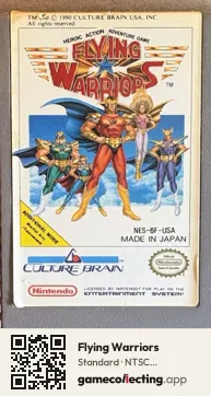 Flying Warriors Nintendo Entertainment System, NTSC cartridge label
