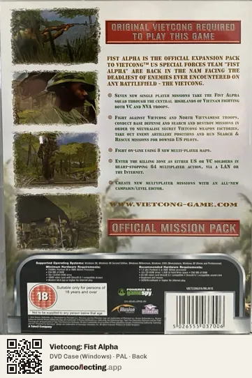 Vietcong: Fist Alpha Computer, PAL box back