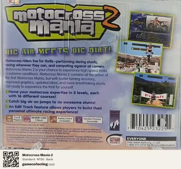 Motocross Mania 2 PlayStation, NTSC box back