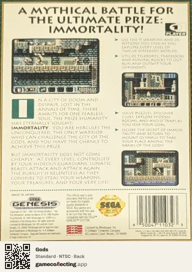 Gods Sega Mega Drive / Genesis, NTSC box back