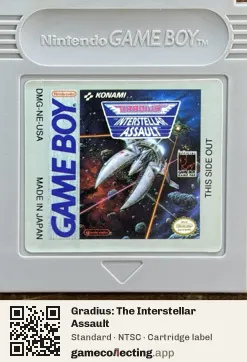 Gradius: The Interstellar Assault Game Boy, NTSC cartridge label