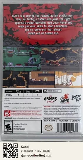 Kunai Nintendo Switch, NTSC box back