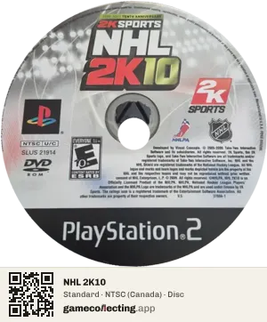 NHL 2K10 PlayStation 2, NTSC disc