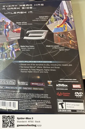 Spider-Man 3 PlayStation 2, NTSC box back