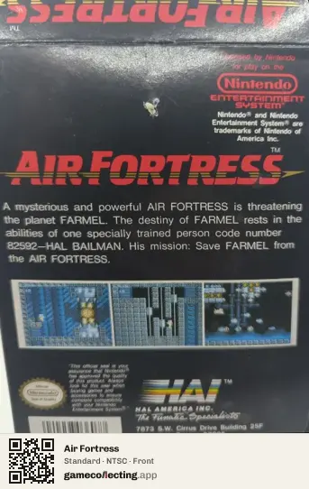 Air Fortress Nintendo Entertainment System, NTSC box front