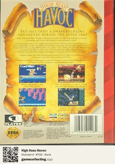 High Seas Havoc Sega Mega Drive / Genesis, NTSC box back