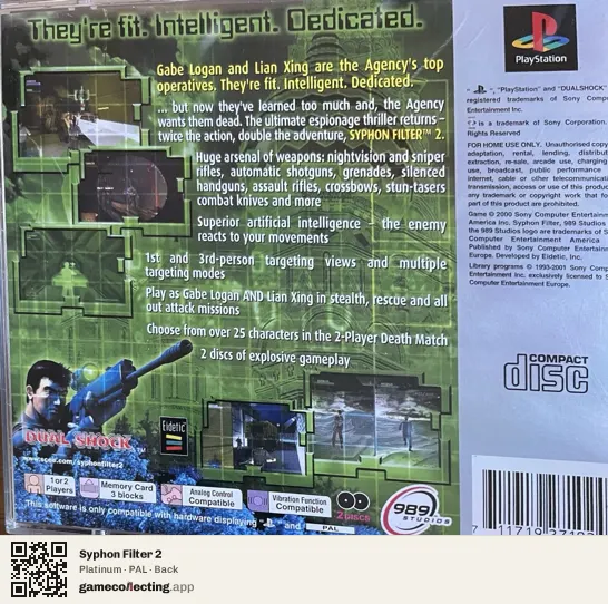 Syphon Filter 2 PlayStation, PAL box back