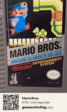 Mario Bros. Nintendo Entertainment System, NTSC cartridge label