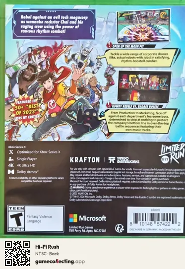 Hi-Fi Rush Xbox Series X, NTSC box back