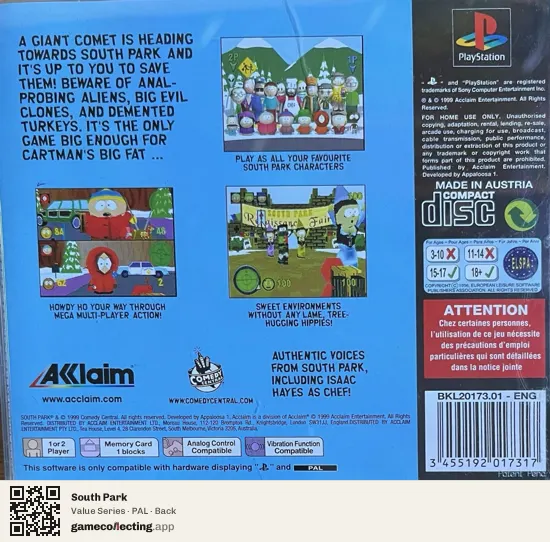 South Park PlayStation, PAL box back
